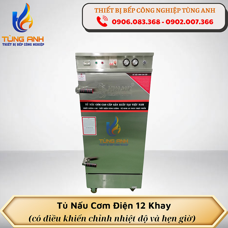 Tủ nấu cơm điện 12 khay có điều chỉnh nhiệt độ và hẹn giờ