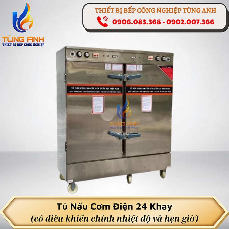 Tủ nấu cơm điện 24 khay có điều chỉnh nhiệt độ và hẹn giờ