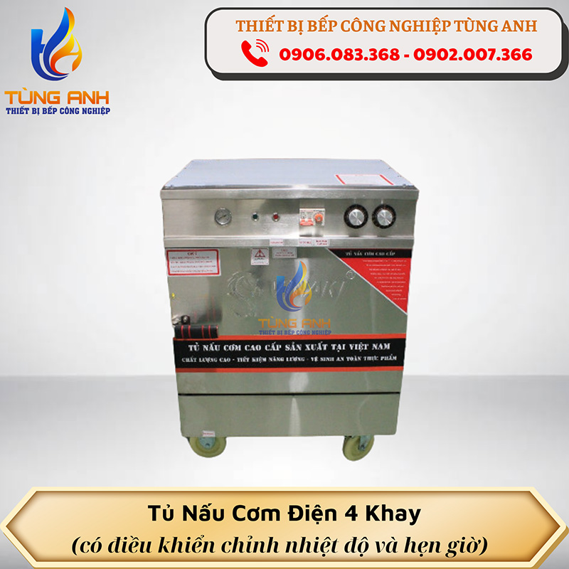 Tủ nấu cơm điện 4 khay có điều chỉnh nhiệt độ và hẹn giờ