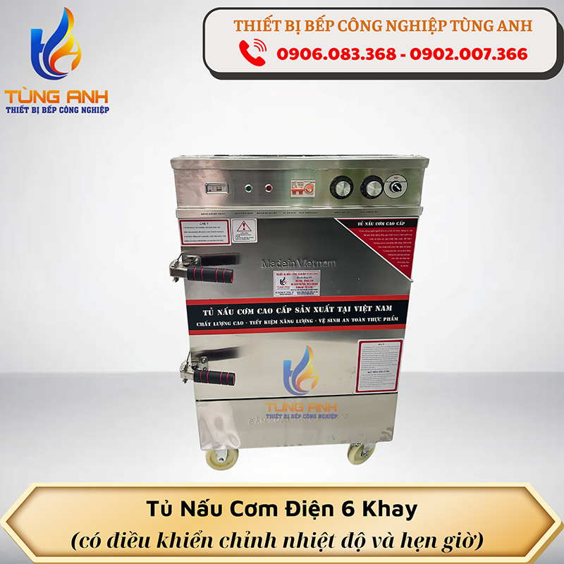 Tủ nấu cơm điện 6 khay có điều chỉnh nhiệt độ và hẹn giờ