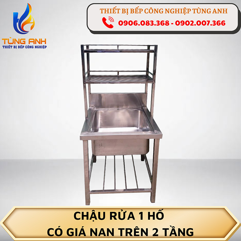 Chậu rửa 1 hố - Có giá nan trên 2 tầng