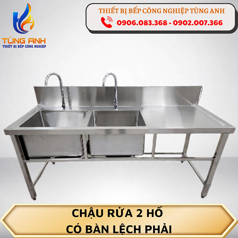 Chậu rửa 2 hố có bàn lệch phải