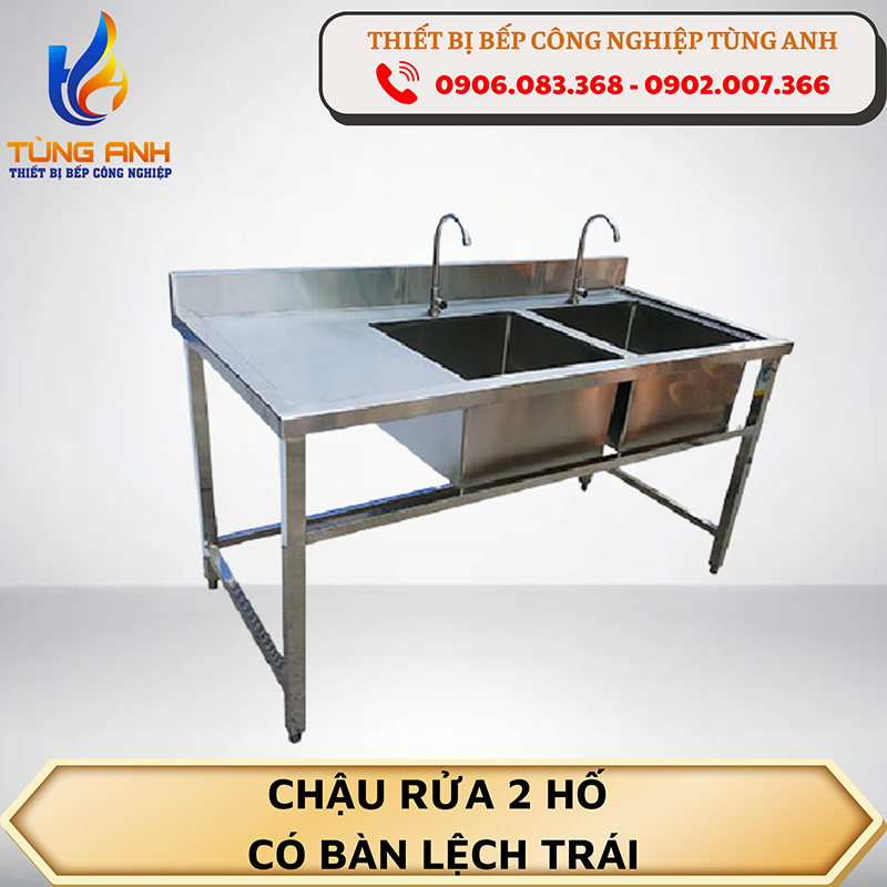 Chậu rửa 2 hố có bàn lệch trái