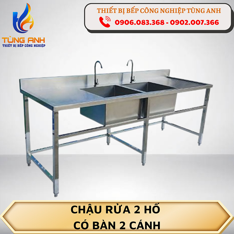 Chậu rửa 2 hố có bàn 2 cánh
