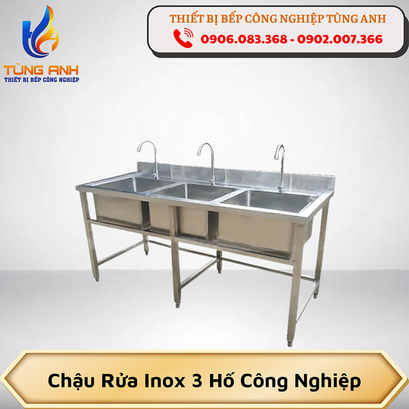 Chậu rửa inox 3 hố công nghiệp