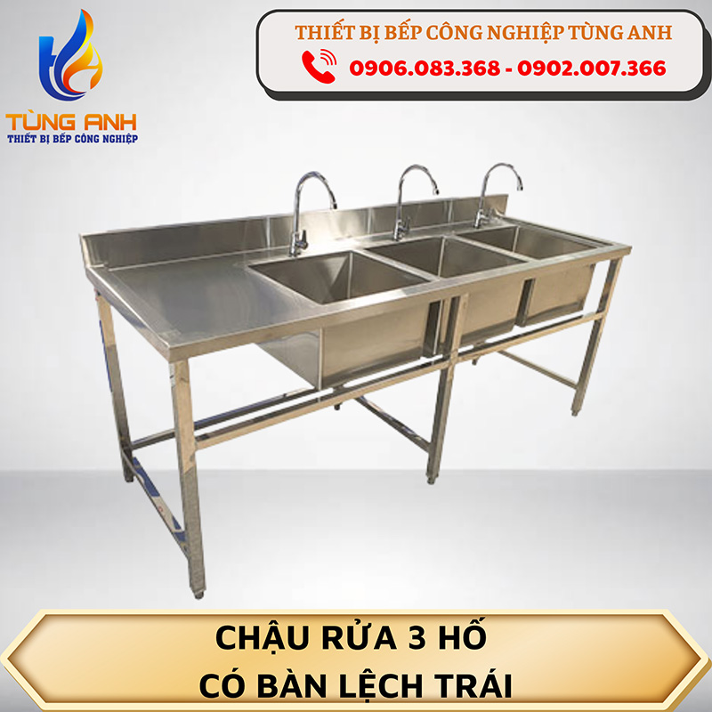 Chậu rửa 3 hố có bàn lệch trái