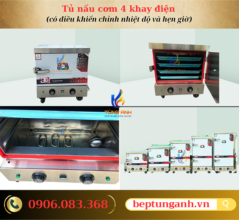 Tủ nấu cơm 4 khay điện có điều khiển giá rẻ