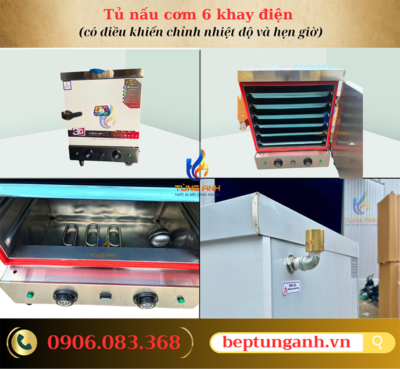 Tủ nấu cơm 6 khay điện có điều khiển giá rẻ