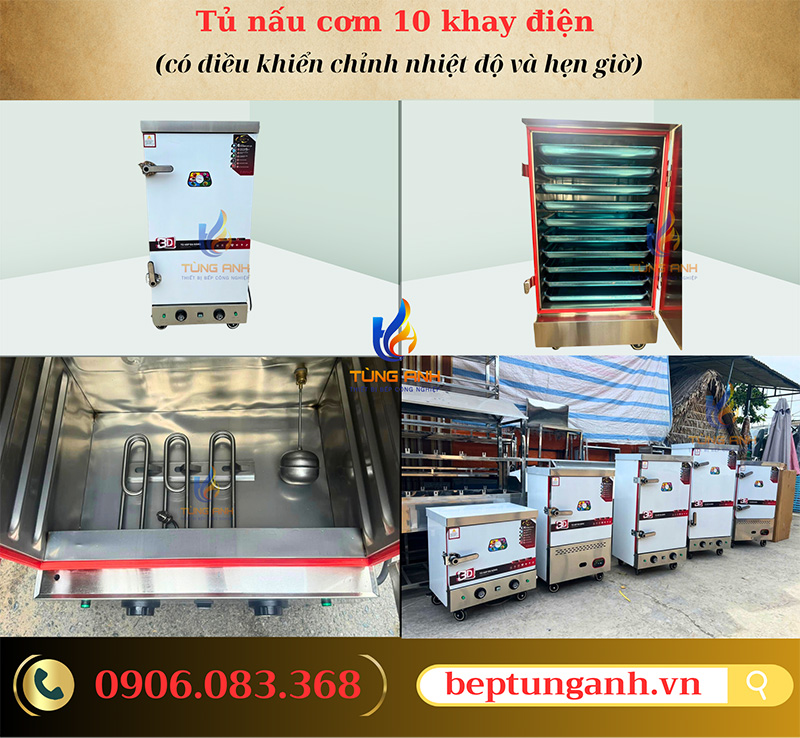 Tủ nấu cơm 10 khay điện có điều khiển giá rẻ