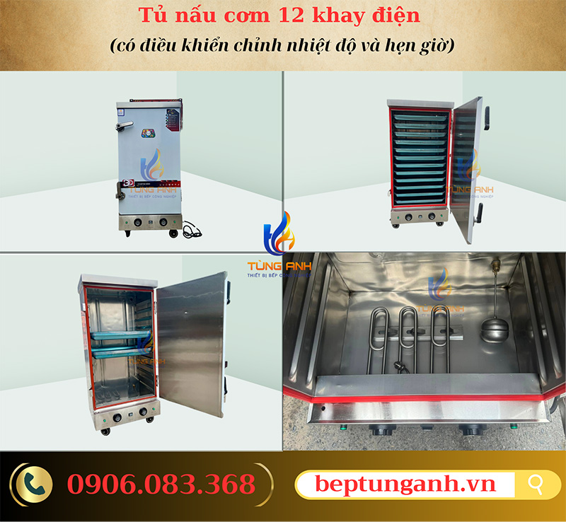 Tủ nấu cơm 12 khay điện có điều khiển giá rẻ