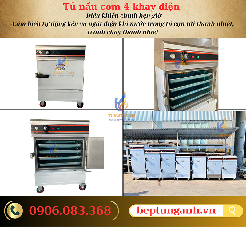 Tủ nấu cơm 4 khay điện có điều khiển
