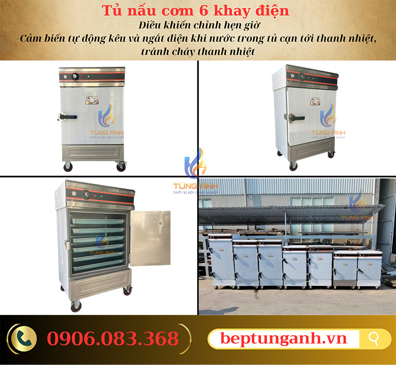 Tủ nấu cơm 6 khay điện có điều khiển
