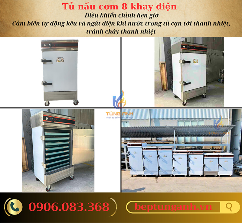 Tủ nấu cơm 8 khay điện có điều khiển