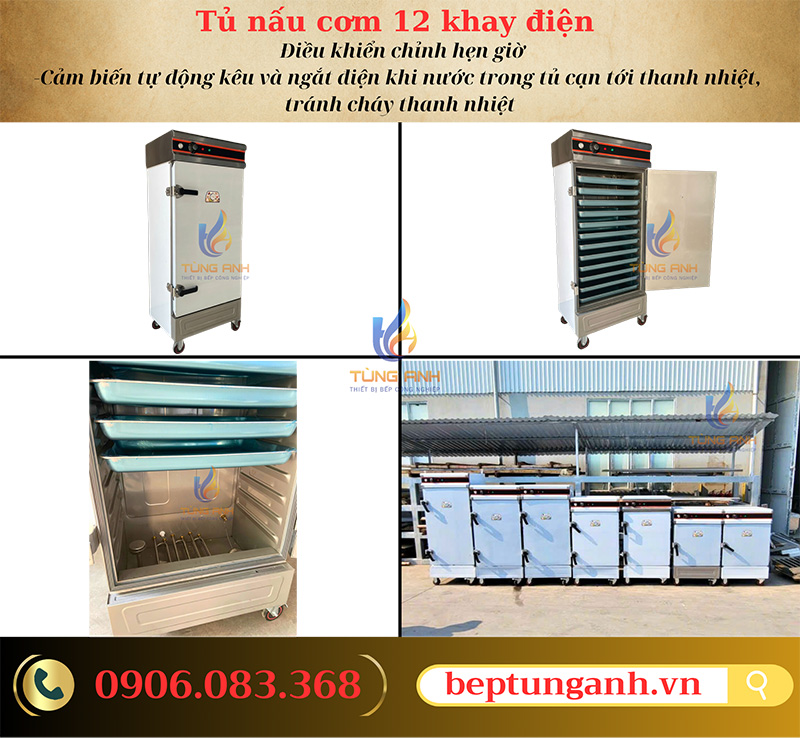 Tủ nấu cơm 12 khay điện có điều khiển
