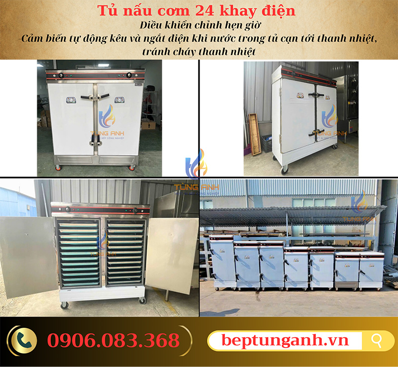 Tủ nấu cơm 24 khay điện có điều khiển